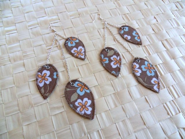 Dangle fabric earrings - triple leaf