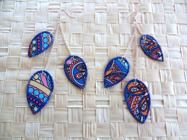 Dangle fabric earrings - triple leaf