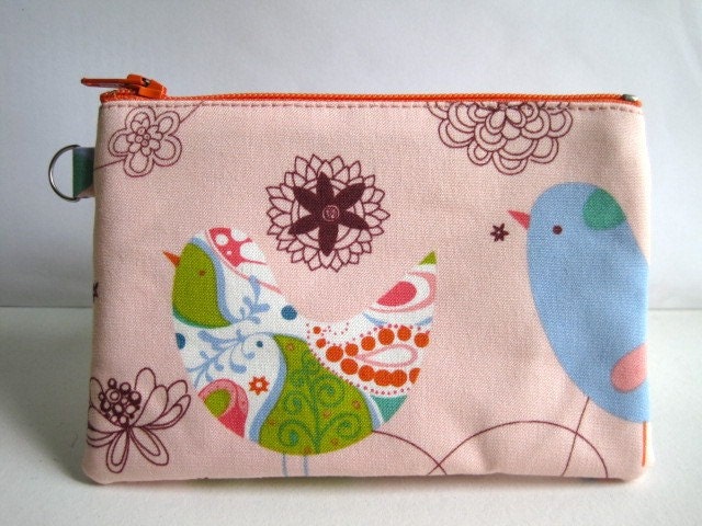 Coin Purse, Pencil Case, Pouch, Business Card Holder. Pink Starling by Alexander Henry. Made-to-order.