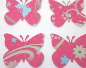 50 Large Pink and Silver  Foiled Butterfly   die cuts