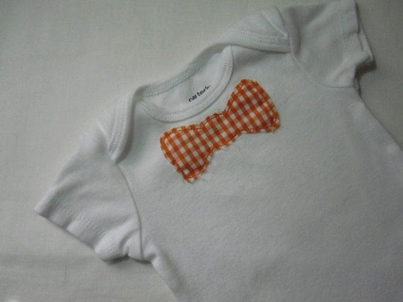 Bright Orange Plaid Bow Tie Onesie