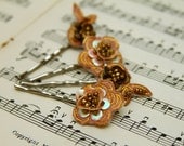 Sequined flower hair pin set- Old Peachy Rose