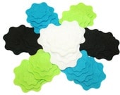 Felt Flower Shapes  XII Set of 48 pieces Colors:  Black, Lime green, White, Turquoise - Paper4you