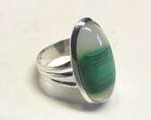 Bright Green Botswana Agate and Sterling Silver Ring---Size 8 1/2