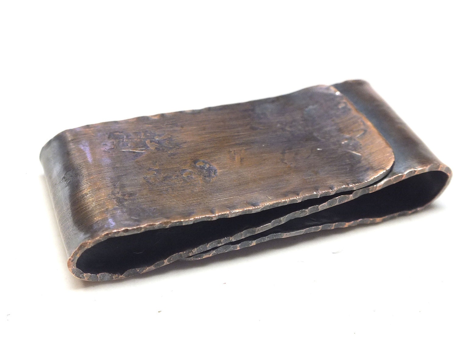 Copper Double Sided Money Clip--- S Shape Antique Finish with Pleated Edges