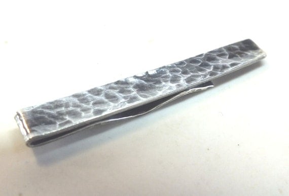 Mens Sterling Silver Tie Clip---Dimpled  Texture in Antique Finish