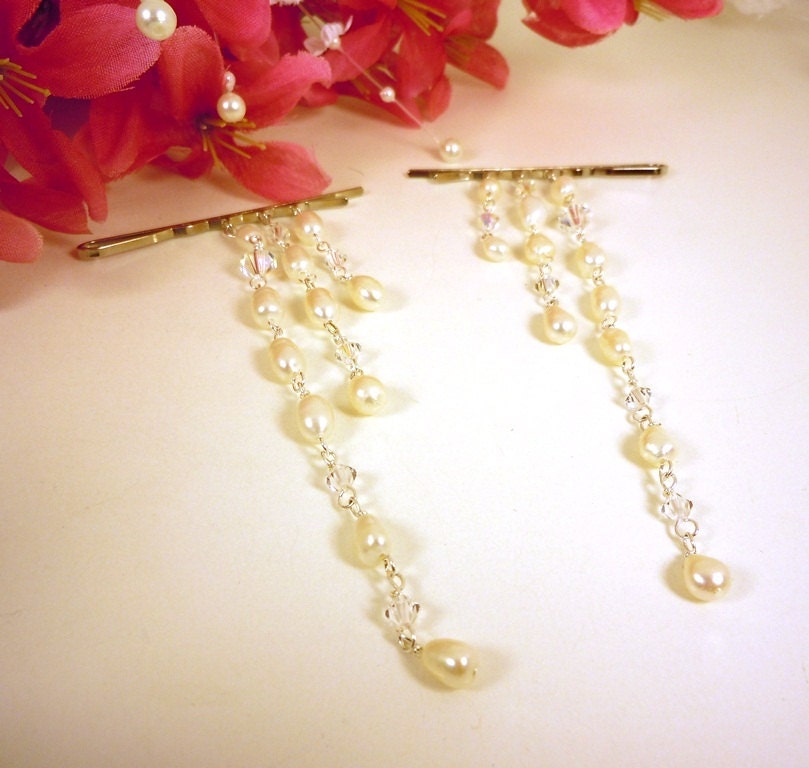 Bridal Hair Accessory Veil Bobby Pins with Freshwater Pearls and Swarovski