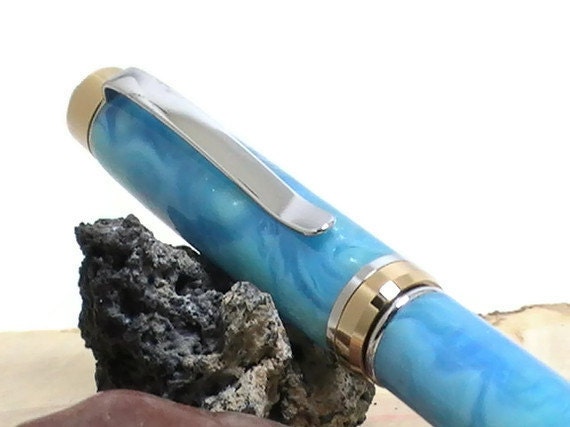 Healing Waters - Hand Crafted Shimmering Ocean Blue Pen - Free Engraving