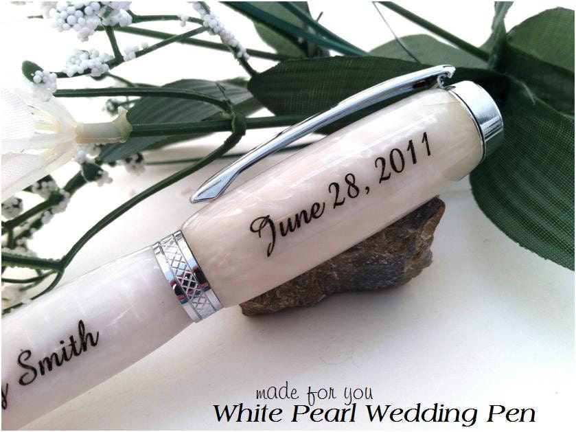 Personalized White Pearl Wedding Guest Book Pen - Crafted Just For You - Free Engraving