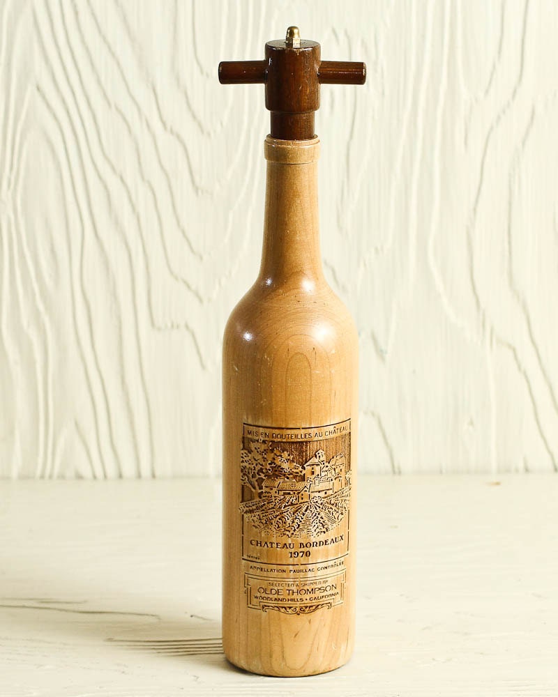 Vintage pepper grinder wooden wine bottle with by CrowRidgeStudios