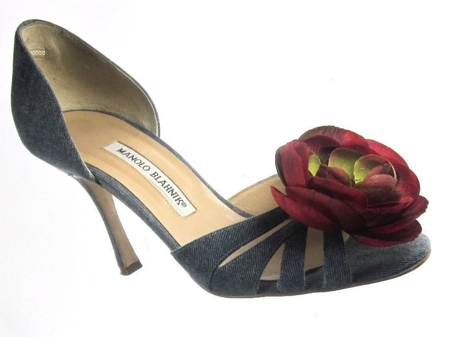 Magnetic Crinkled Silk Red Ranunculus Flower Shoe Clip Pin Brooch by Hot Magnets