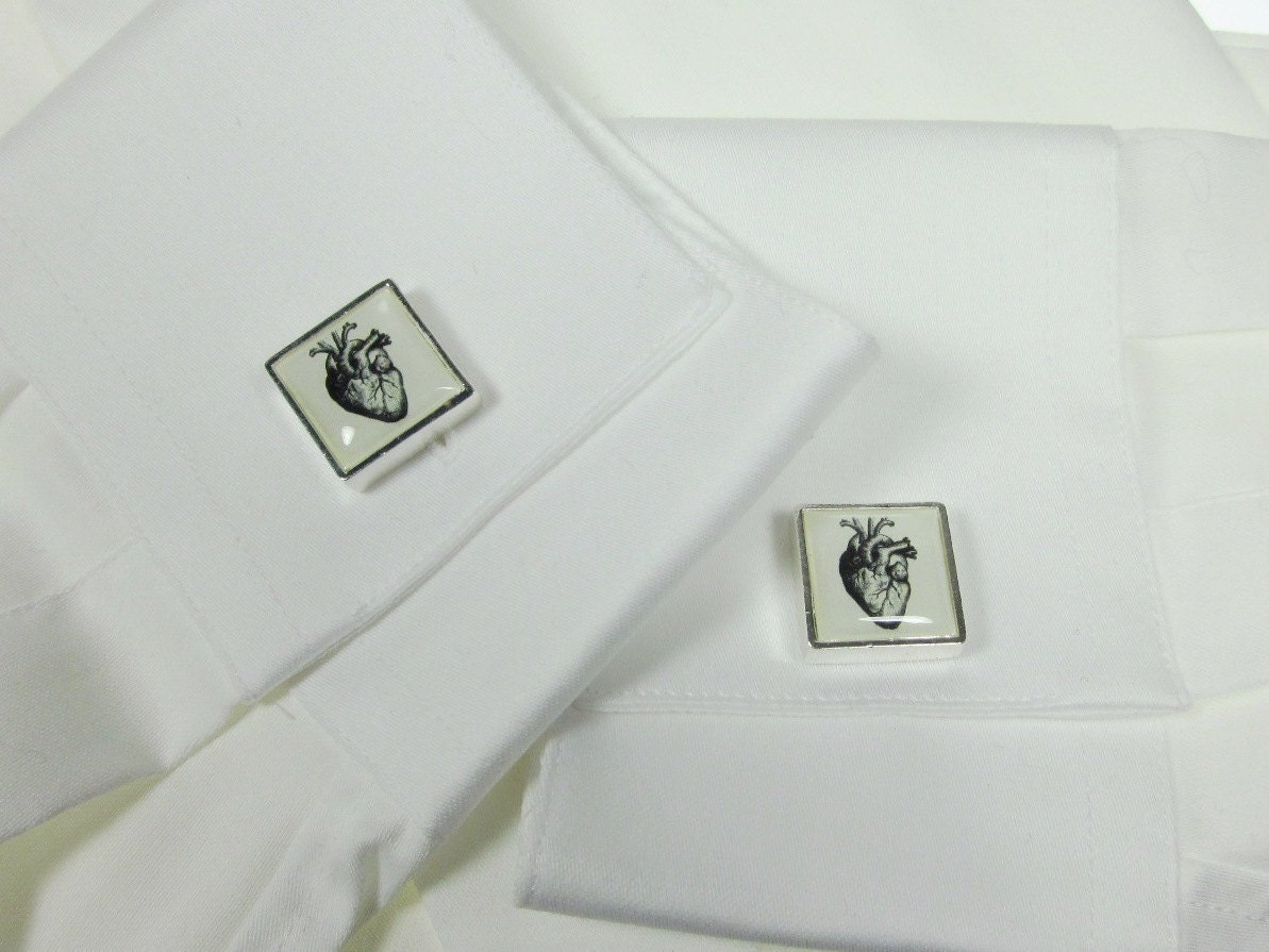 Magnetic Vintage Heart Anatomy Cuff Links Cufflinks Cutomized