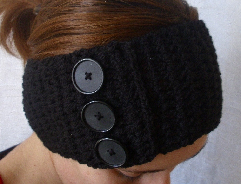 Crochet boho headband headwrap earwarmer - adult size - black