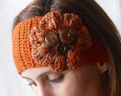 Crochet boho headband headwrap earwarmer - Adult size - terracotta,  burnt orange