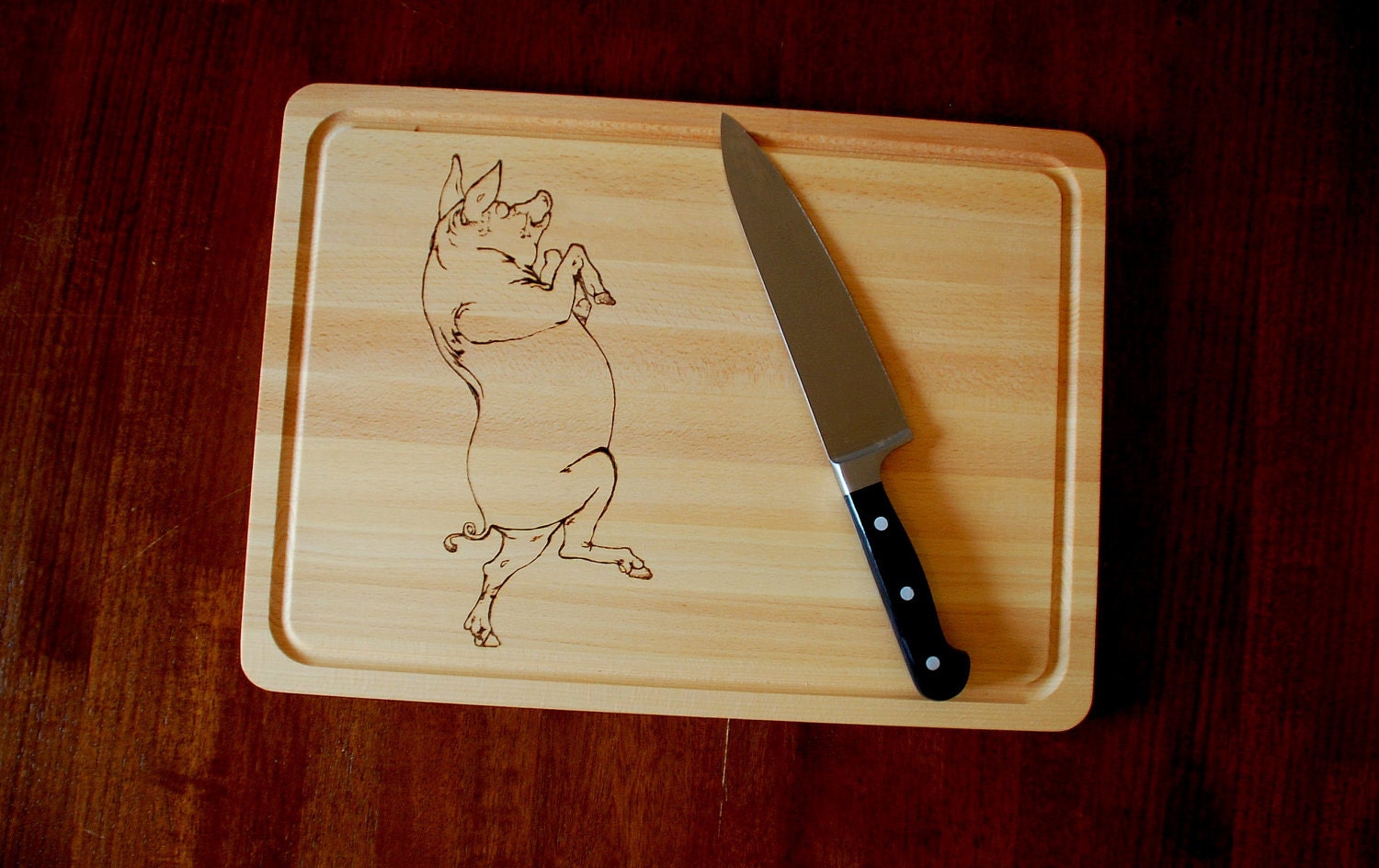 Laser Engraved Kitchen Cutting Board, Pig Design: Customizable for Weddings,Gift, Personalization