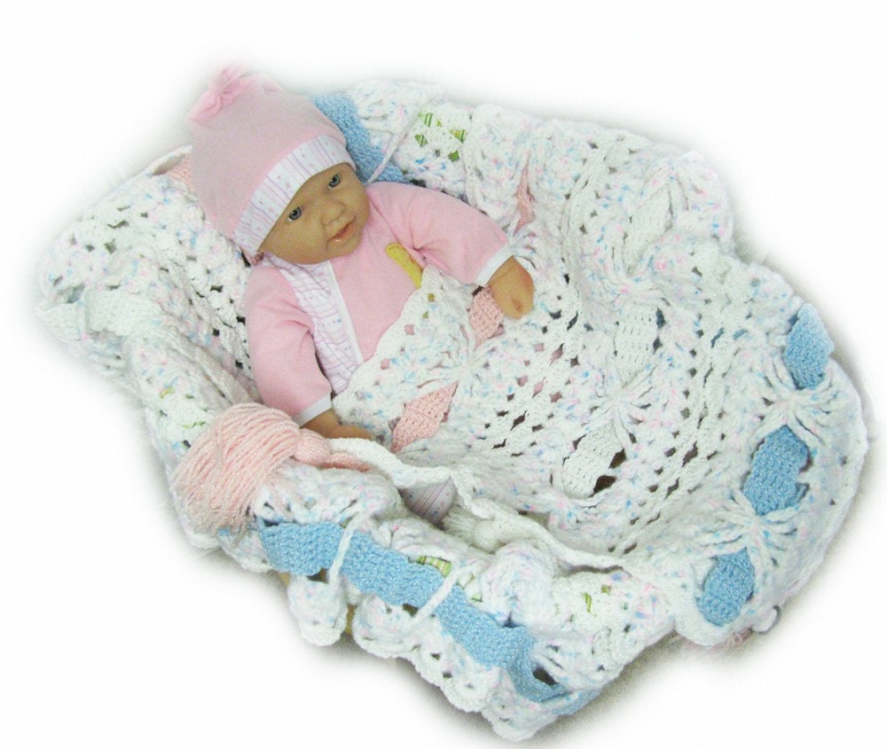 Beautiful Ribbons of Color Hand Crocheted Baby Blanket