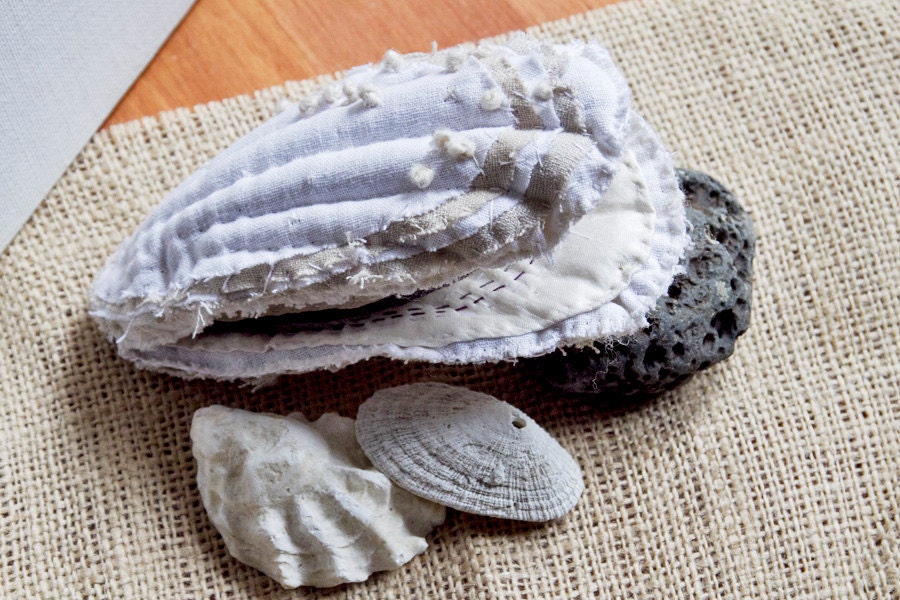 Oyster in Shell - Hand Stitched Seashell Soft Sculpture