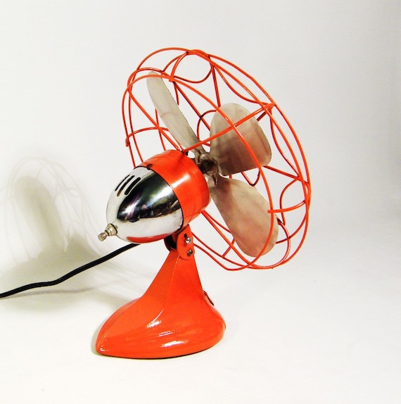 Vintage Electric Fan orange spider web cage