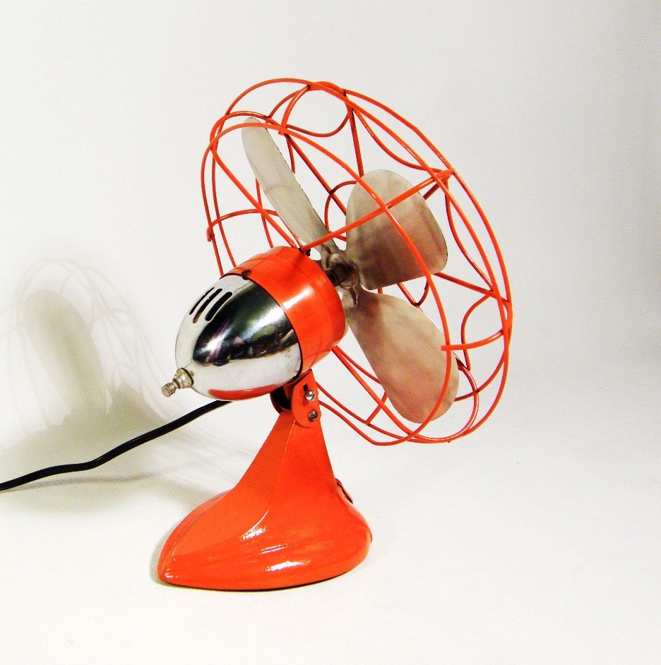 Vintage Electric Fan orange spider web cage