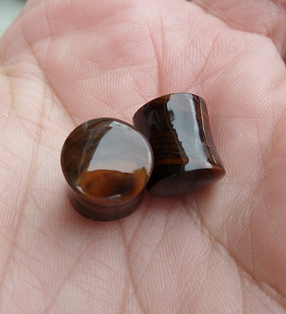 00 Gauge Gold Sheen Obsidian Ear Plugs by SouthHillStones on Etsy