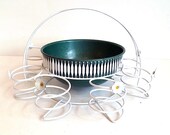 Vintage Wire Carrier / Caddy ... Party, Snack-Time, Glass Carrier / Caddy, Green Metal Bowl