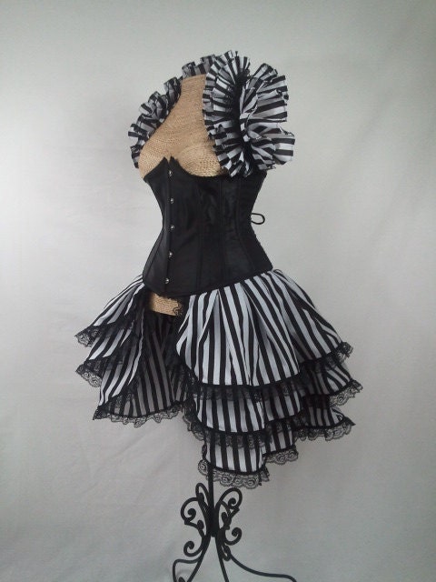 Black and White Striped Bustle and Opera Shrug Set