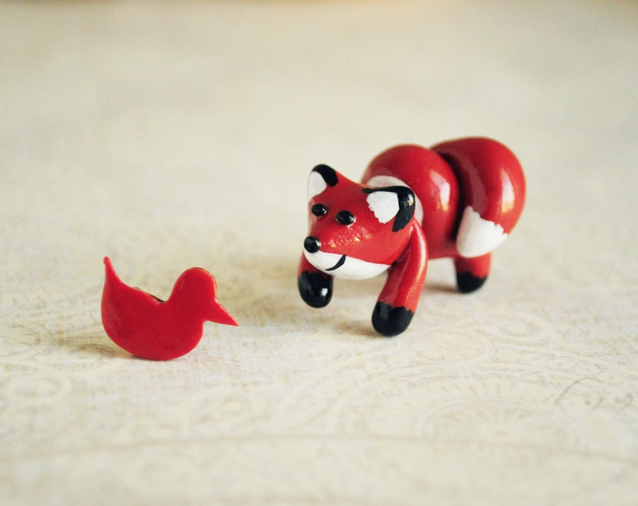 Cute fox earrings ear studs fake gauges - woodland earrings, cute animal, fun earrings, red hunter, gift for her girl - made to order