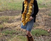 Fleece Ruffle Scarf / Mustard Yellow Gold / Chunky Pleated Scarf / Fall Fashion / Handmade Accessories