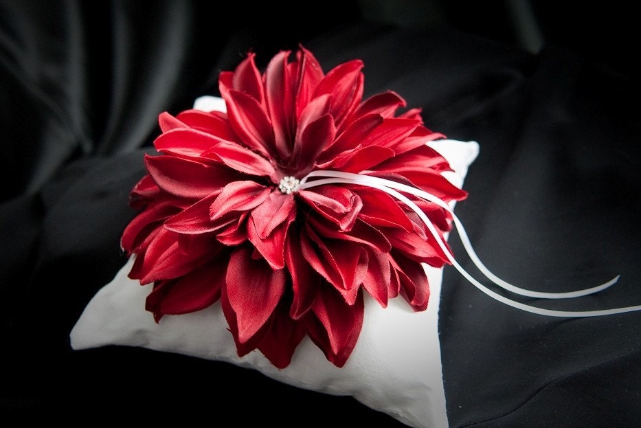 PURE ROMANCE Ring Bearer Pillow, The Red Flower with a Diamond make this a HOT item