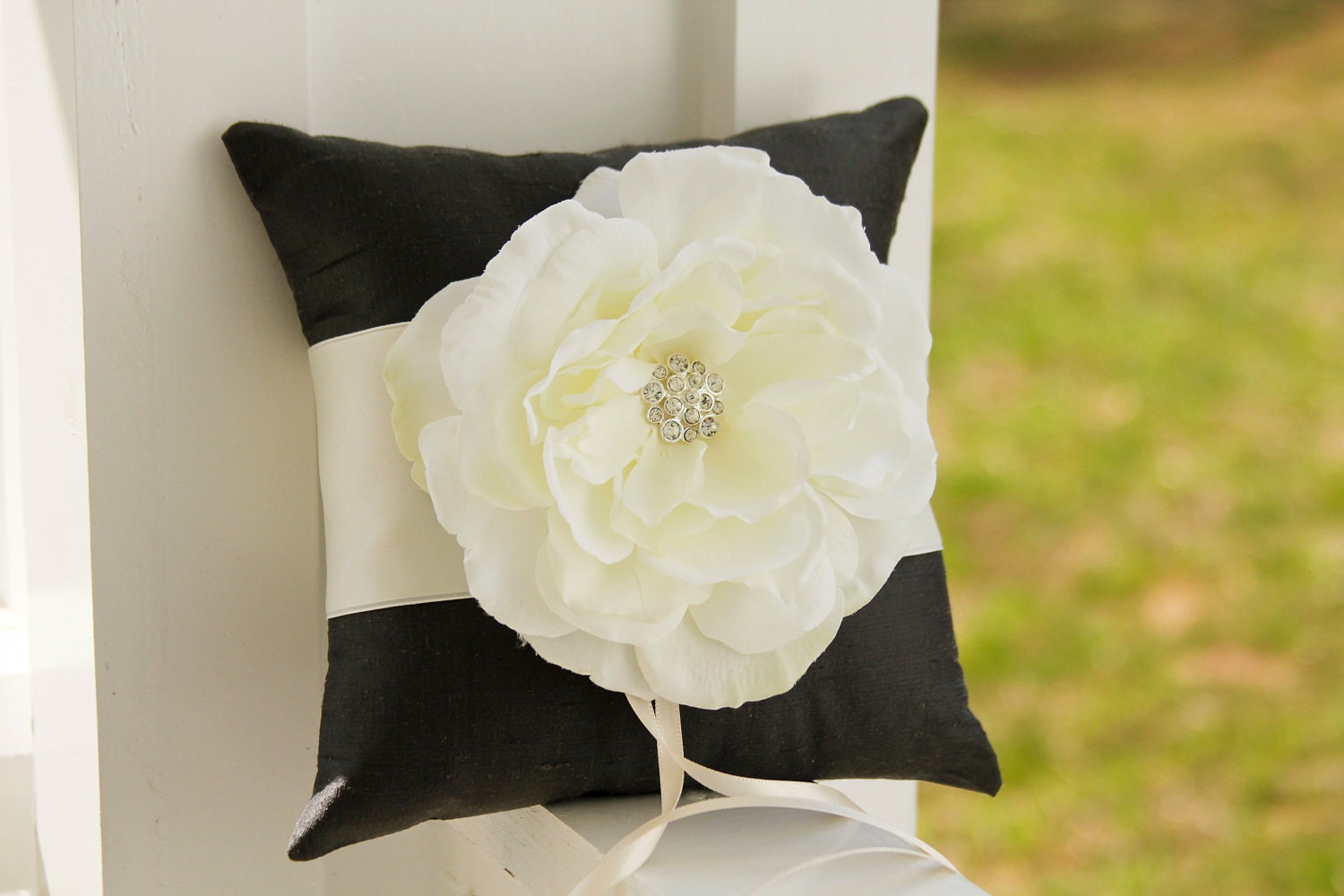Black Ring Bearer Pillow, ivory ring bearer pillow