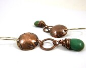 Turquoise Drop Earrings Copper Southwest Rustic Wire Wrapped Dangle