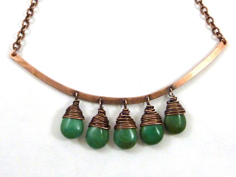 CUSTOM ORDER  Lime Green Briolettes on Copper Bar