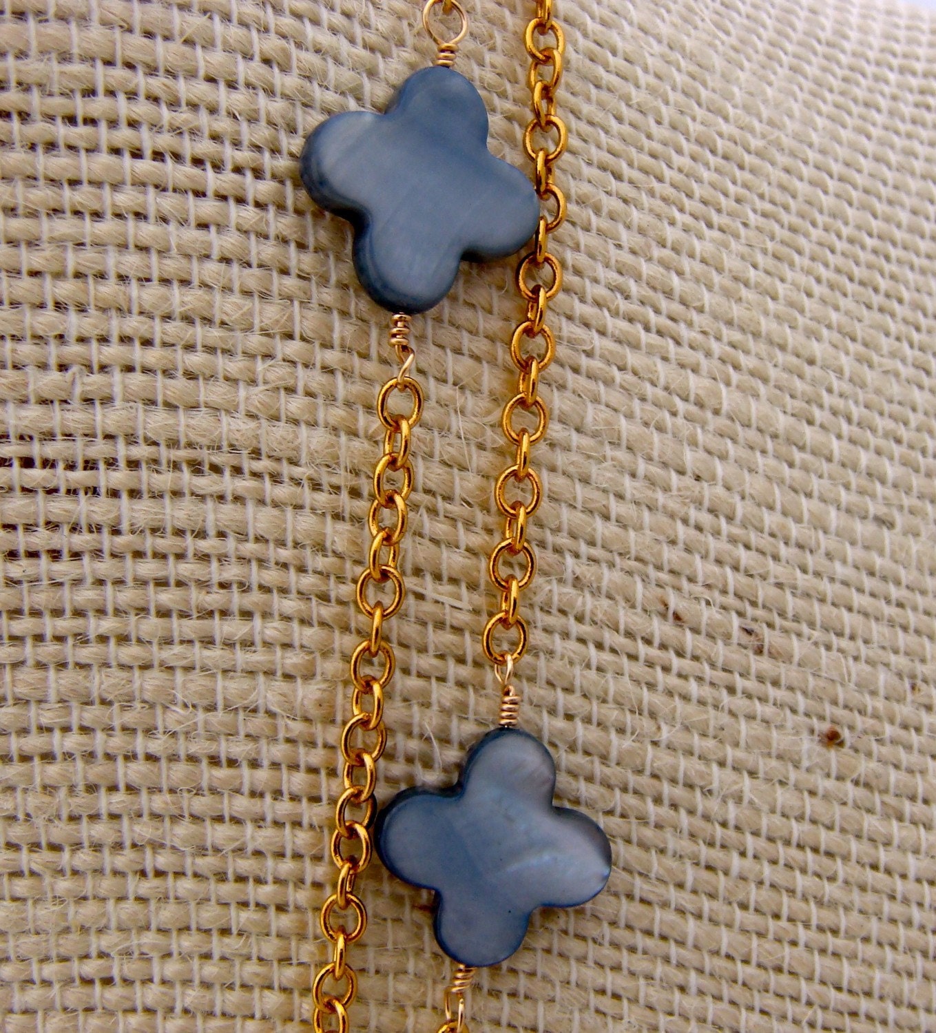 Gray Blue Mother of Pearl CLOVER Necklace