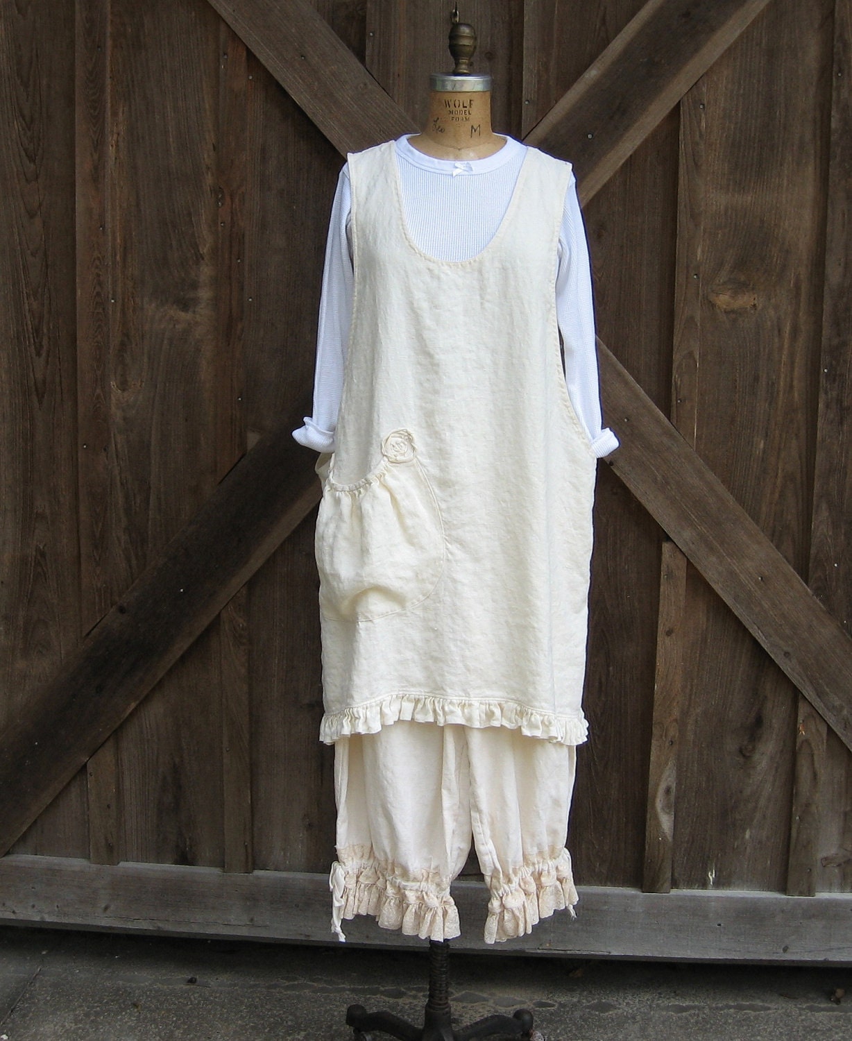 linen jumper pinafore dress tunic smock in ivory