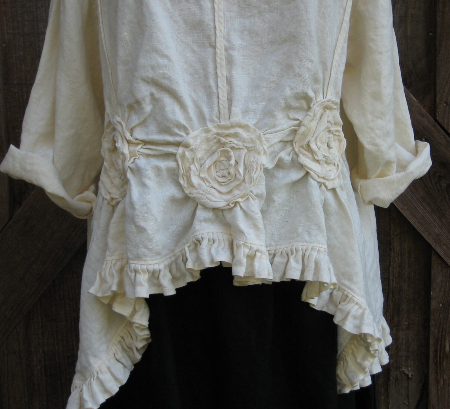 linen top ruched with roses