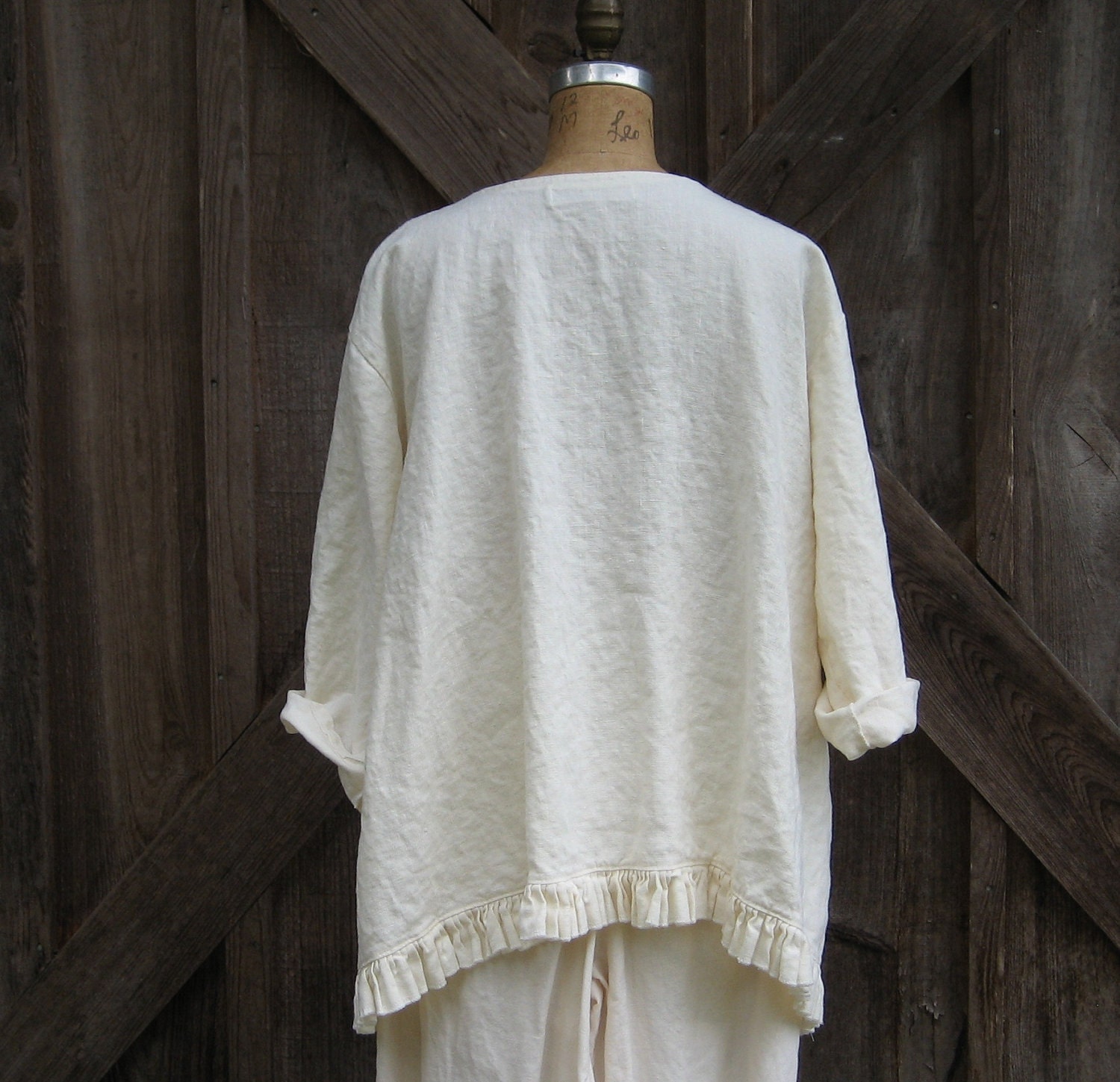 linen top ruched with roses