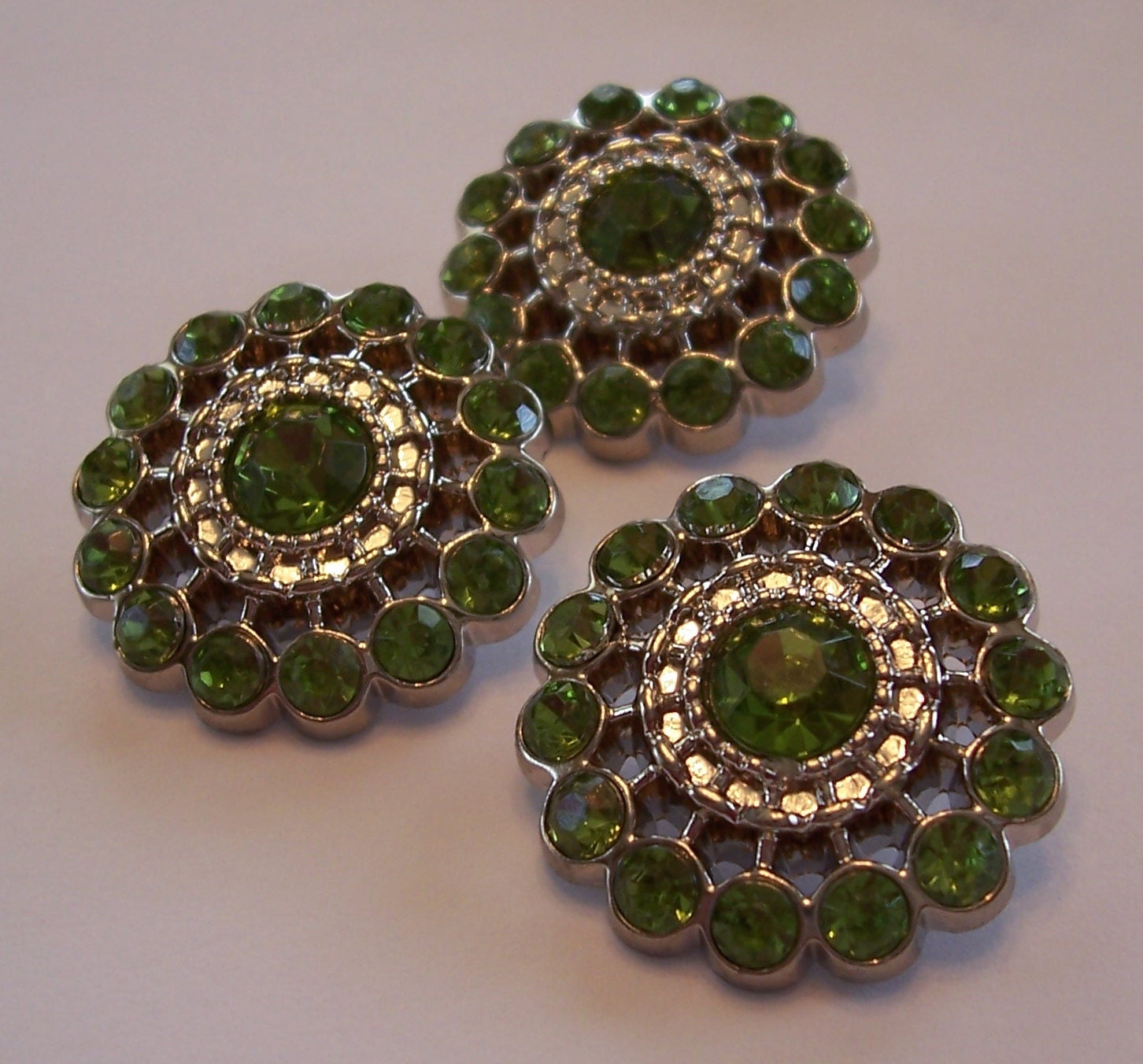 3 Green Apple Rhinestone Buttons-Ferriswheel shaped rhinestone buttons- B1014