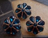 3 Dark Teal Tear Drop shaped Rhinestone Crystal Buttons for Hair Accessories Flower Centers Comb Clip Wedding Accessories(B1002-25mm)