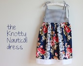 Navy & White Striped Nautical shoulder tie toddler/girls dress, size Newborn through girls 8