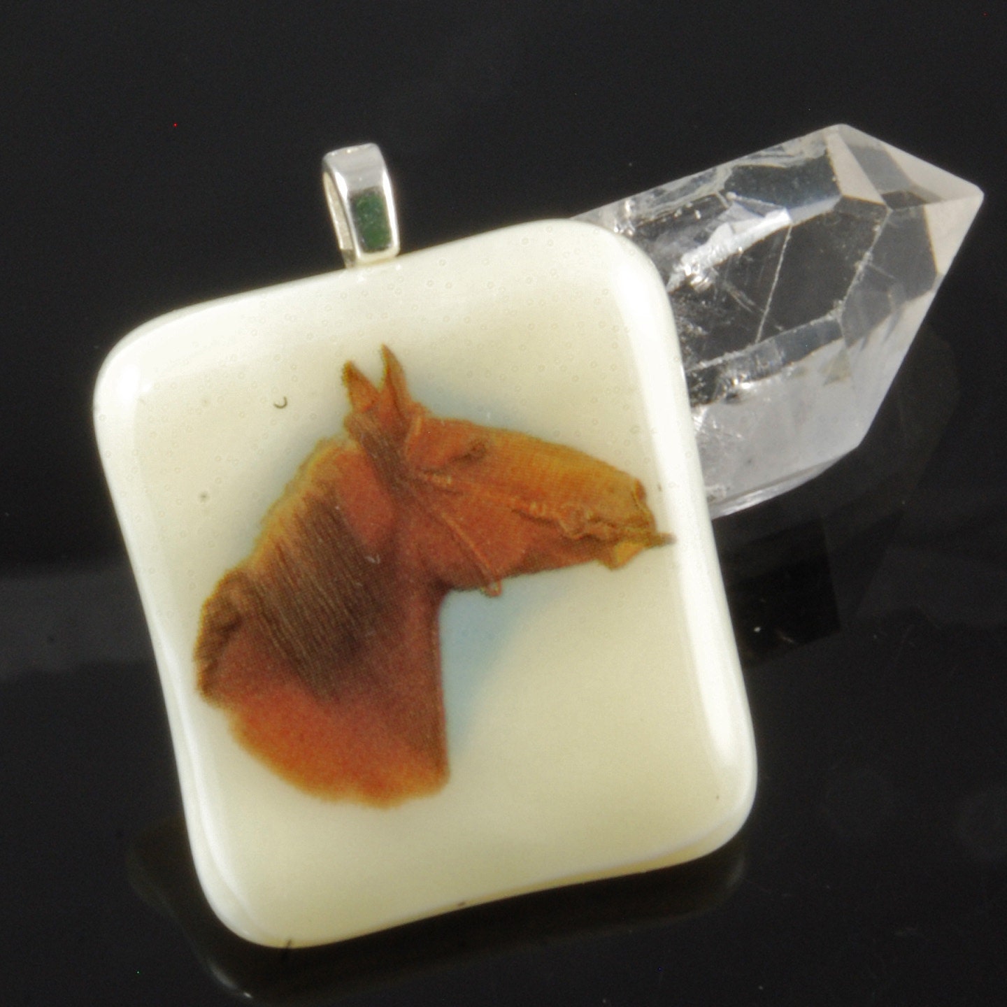 fused glass pendant - horse on cream uk