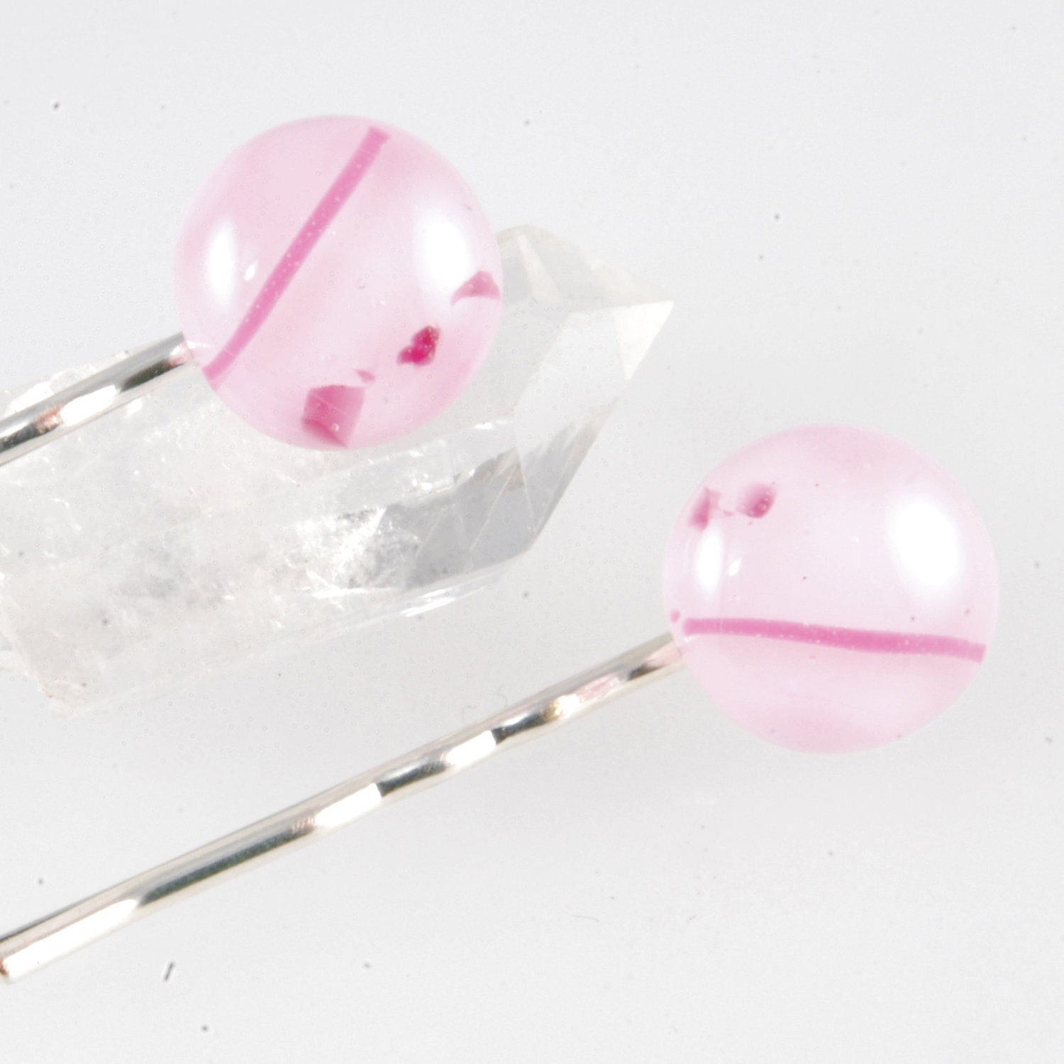 round pink fused glass bobby pins uk by bluedaisyglass on Etsy