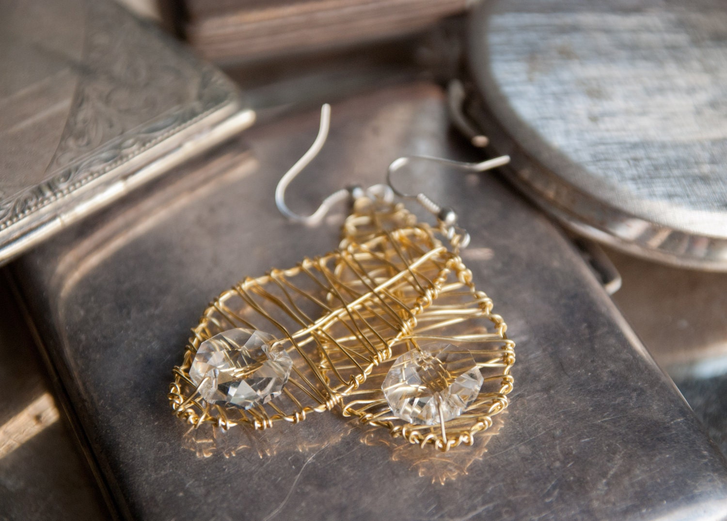 Leaf Earrings In Bright Champagne and transparent