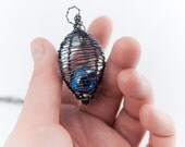Cage Necklace Pendant in Dark Mauve Grey and Blue