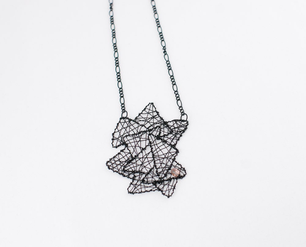 Necklace -Irregular Pieces- in Black and Peach Pink- Statement Piece BOLD
