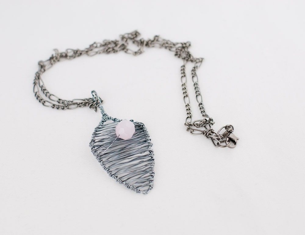 Spear Necklace Pendant in Grey and Milky Pink