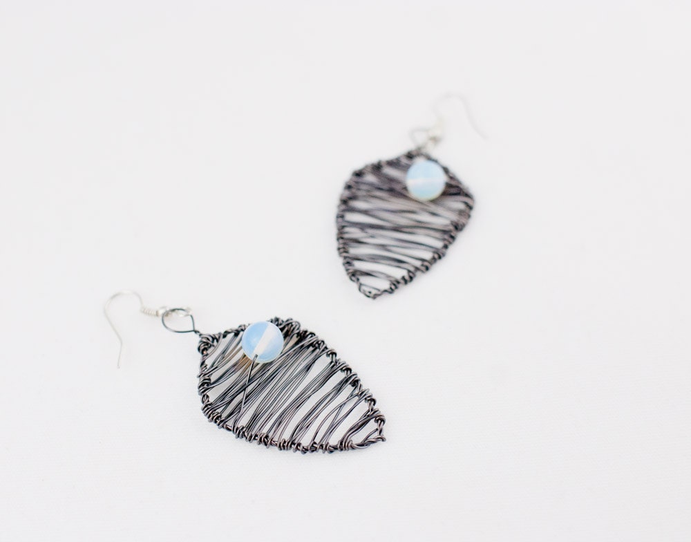 Spear Earrings in Dark Mauve Grey and Moonstones