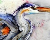 HERON Colorful Watercolor Print by Dean Crouser
