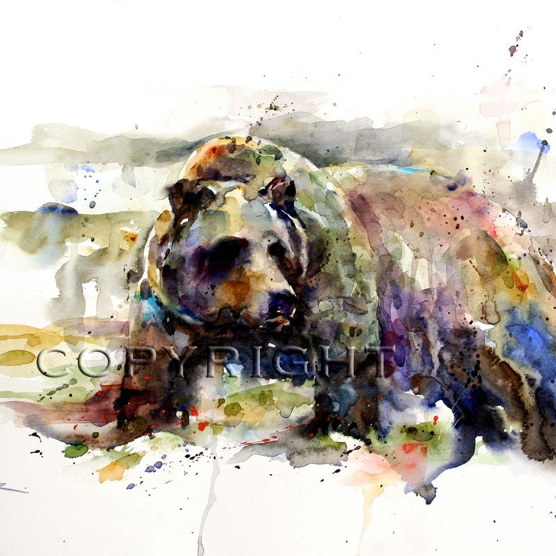 GRIZZLY BEAR Large Watercolor Print by Dean Crouser