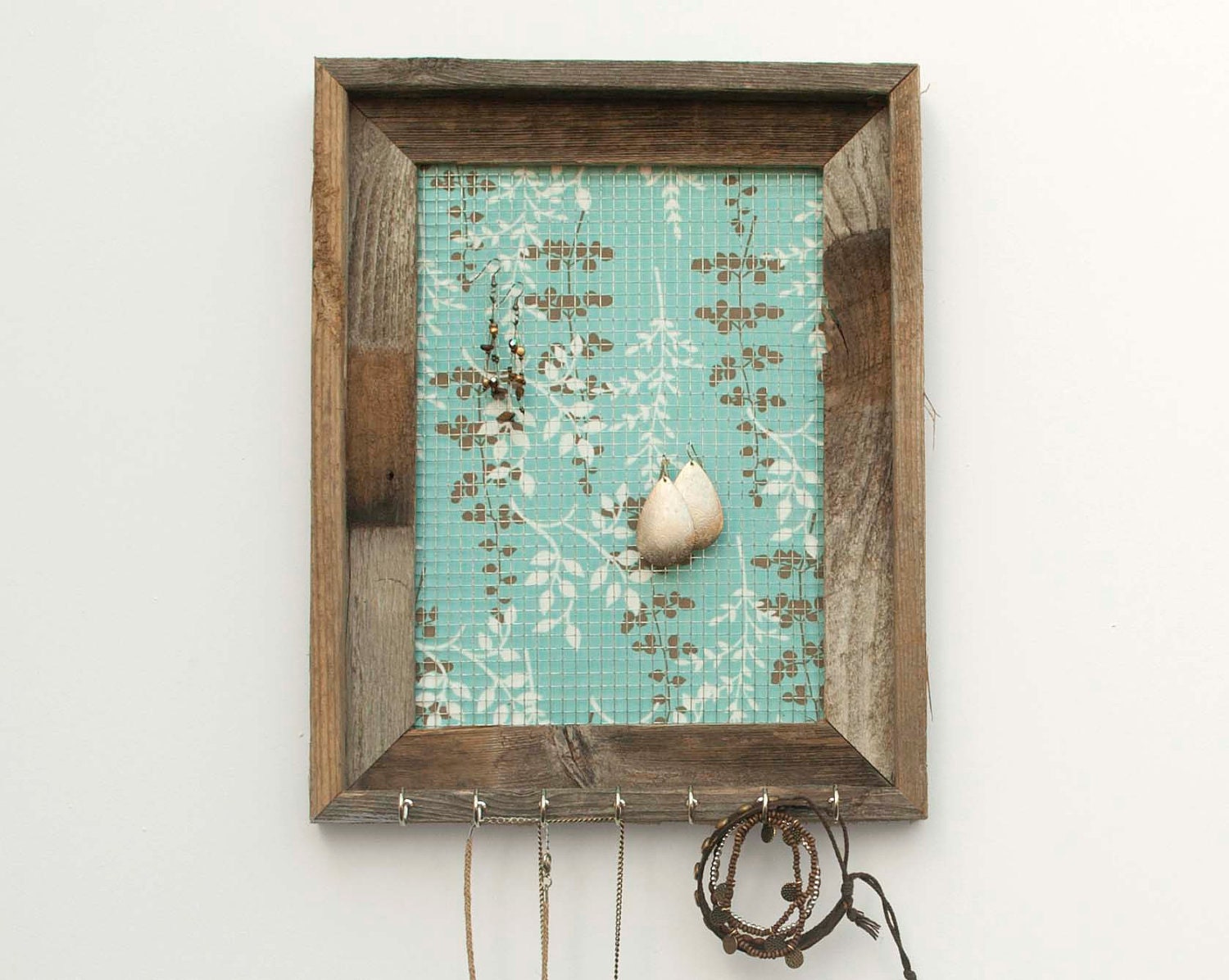 Blue Branches Barnwood Jewelry Holder - Light Blue & Brown - 9 x 12