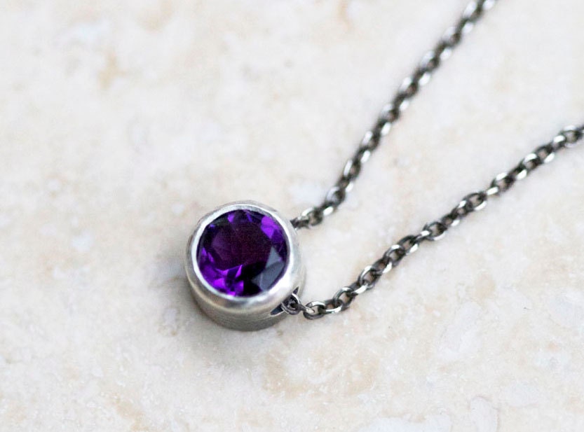 Amethyst and silver necklace - Amethyst necklace - Sterling silver necklace - February birthstone necklace